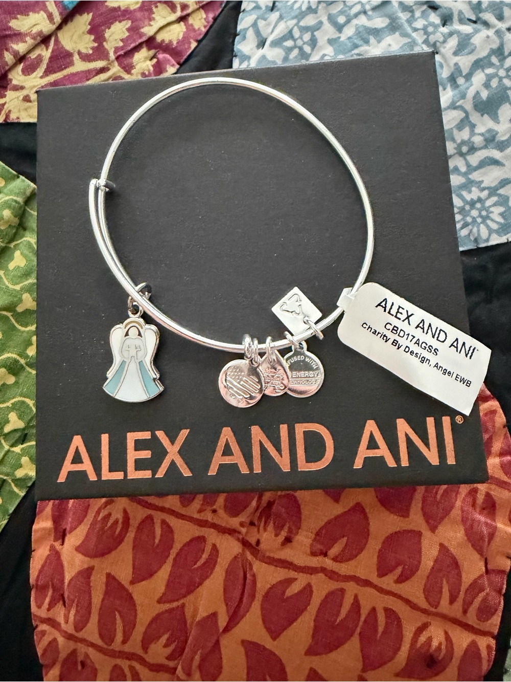 NWT/NIB - Alex and Ani Silver/Light Blue Angel Charm Bangle